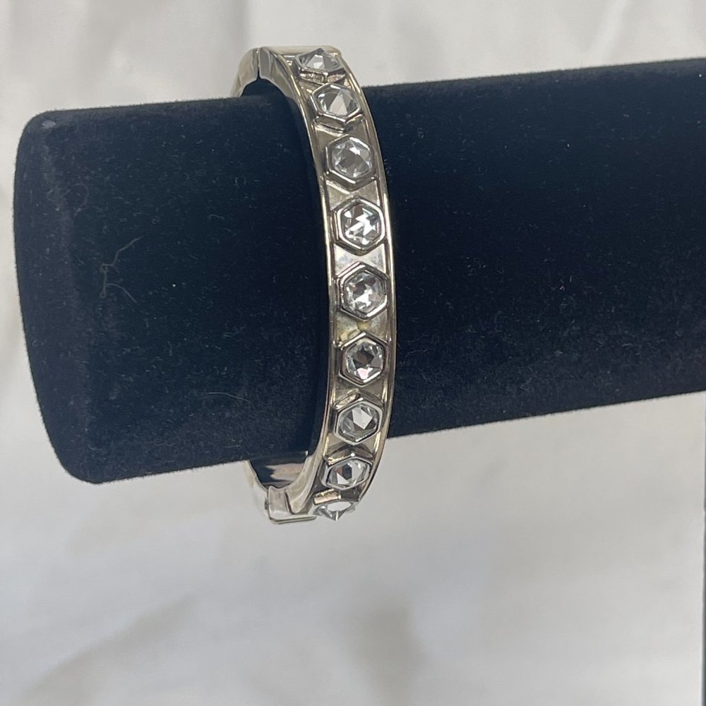 Designer = Ann Taylor Loft Silver Crystal Hinged Bracelet #85